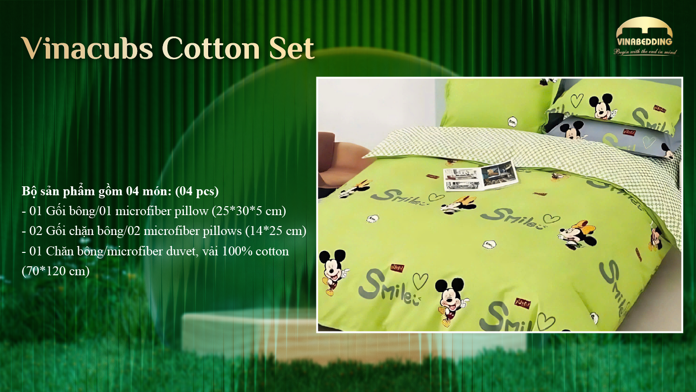 Bộ Chăn Gối Bông VinaCubs Cotton Set
