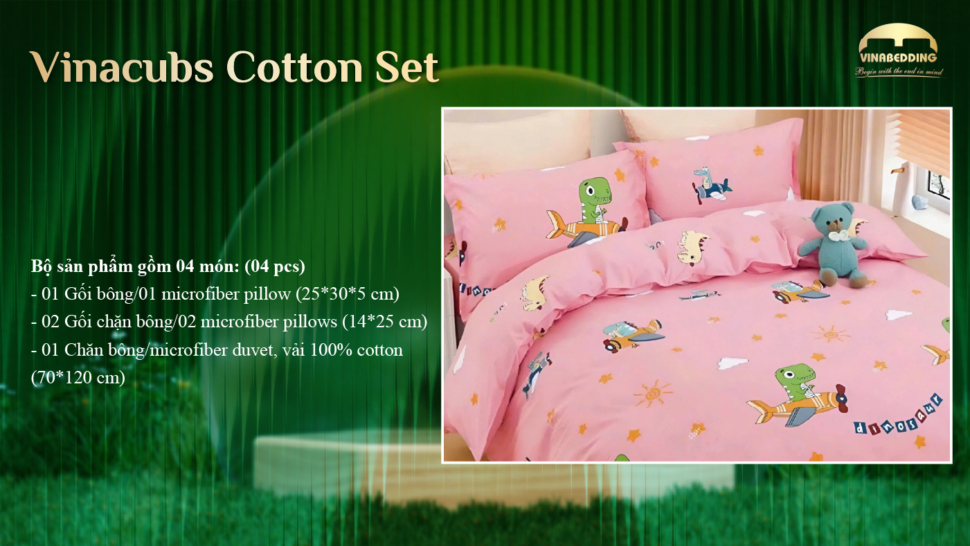 Bộ Chăn Gối Bông VinaCubs Cotton Set